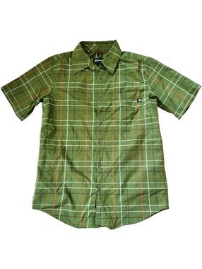 Marmot Foliage Green Syrocco Short Sleeve Plaid Performance Button Up Shirt.  S